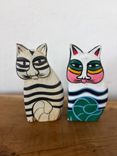 Load image into Gallery viewer, Vintage Mid-Century Folk Art Wooden Cat Figurines – A Hand-Carved Pair With Unique Design

