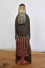 Load image into Gallery viewer, Vintage Hand-Carved Wooden Jewish Figurine with Menorah Sculpture – Traditional Folk Art Statue
