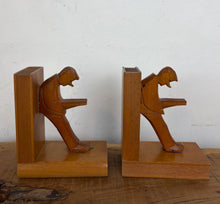Load image into Gallery viewer, Vintage Mid-Century Cubist German Carved Wood Bookends – Art Deco Style
