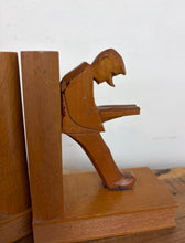 Load image into Gallery viewer, Vintage Mid-Century Cubist German Carved Wood Bookends – Art Deco Style
