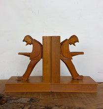 Load image into Gallery viewer, Vintage Mid-Century Cubist German Carved Wood Bookends – Art Deco Style
