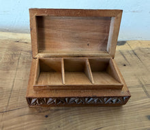 Load image into Gallery viewer, Antique Hand-Carved Wooden Postage Stamp &amp; Trinket Box – Late Victorian / Art Nouveau Era
