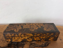 Load image into Gallery viewer, Antique Pyrography Wood Keepsake Jewellery Box – Folk Art Grape &amp; Vine Motif, Circa early 1900, Flemish Art movement
