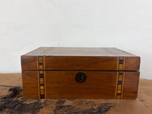 Load image into Gallery viewer, Antique Victorian Walnut Tunbridge Ware Inlaid Jewellery Box – 19th Century Geometric inlay Parquetry
