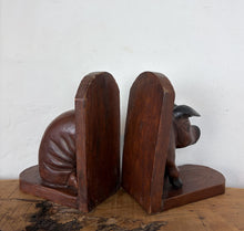 Load image into Gallery viewer, Large Charming Antique Early 1900’s, English Hand-Carved Wooden Pig Bookends, Country Farmhouse Decor, Kitchen Cookbooks, Folk Art
