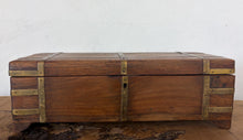 Load image into Gallery viewer, Antique 19th Century Military Campaign Box - Brass Strapped Hardwood Writing, Stationary, Jewelery, Keepsake Storage Trunk
