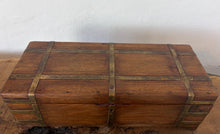Load image into Gallery viewer, Antique 19th Century Military Campaign Box - Brass Strapped Hardwood Writing, Stationary, Jewelery, Keepsake Storage Trunk
