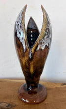 Load image into Gallery viewer, Vintage Mid-Century Modern Studio Pottery Tulip Lotus Bud Pedestal Vase - Earthen Brown &amp; White Glaze
