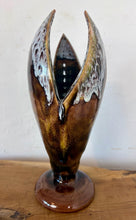 Load image into Gallery viewer, Vintage Mid-Century Modern Studio Pottery Tulip Lotus Bud Pedestal Vase - Earthen Brown &amp; White Glaze
