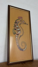 Load image into Gallery viewer, Large Vintage Embroidered Seahorse Wall Art – Bohemian Framed Mid-Century Kitsch, Coastal Art
