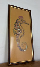 Load image into Gallery viewer, Large Vintage Embroidered Seahorse Wall Art – Bohemian Framed Mid-Century Kitsch, Coastal Art
