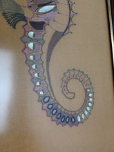 Load image into Gallery viewer, Large Vintage Embroidered Seahorse Wall Art – Bohemian Framed Mid-Century Kitsch, Coastal Art
