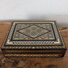 Load image into Gallery viewer, Vintage Handcrafted Mosaic Trinket Box – Intricate Marquetry &amp; Mother of Pearl Inlay Jewelry Keepsake
