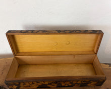 Load image into Gallery viewer, Antique Pyrography Wood Keepsake Jewellery Box – Folk Art Grape &amp; Vine Motif, Circa early 1900, Flemish Art movement
