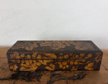 Load image into Gallery viewer, Antique Pyrography Wood Keepsake Jewellery Box – Folk Art Grape &amp; Vine Motif, Circa early 1900, Flemish Art movement
