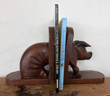 Load image into Gallery viewer, Large Charming Antique Early 1900’s, English Hand-Carved Wooden Pig Bookends, Country Farmhouse Decor, Kitchen Cookbooks, Folk Art
