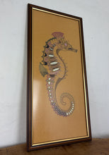 Load image into Gallery viewer, Large Vintage Embroidered Seahorse Wall Art – Bohemian Framed Mid-Century Kitsch, Coastal Art
