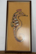 Load image into Gallery viewer, Large Vintage Embroidered Seahorse Wall Art – Bohemian Framed Mid-Century Kitsch, Coastal Art
