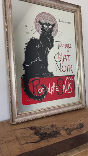 Mid - century Le Chat Noir cabaret advertising mirror, Black cat cabaret, art nouveau picture, French wall art, Théophile Steinlen