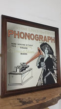 Load and play video in Gallery viewer, Stunning phonograph mirror, Thomas Edison, vintage style,  art nouveau, advertising sign, music collectible piece, gramophone memorabilia
