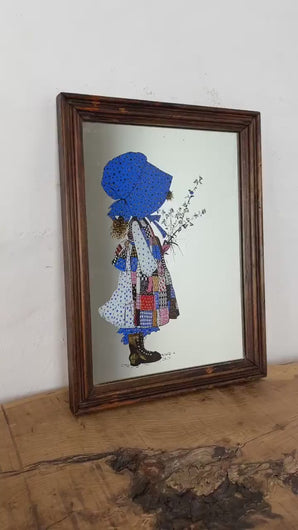 Wonderful vintage Holly Hobbie patchwork mirror, children art, retro, kitsch, nostalgic picture