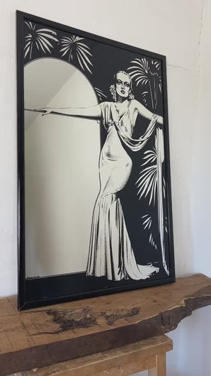 Vintage art deco mirror, Carole Lombard image, Hollywood star, glamour lady, evening dress, jazz bar, cabaret, wall art