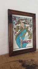 Load and play video in Gallery viewer, Beautiful Laroche perfume art nouveau mirror, Mucha art, advertising mirror, glamour wall art, interior design, French fashion piece
