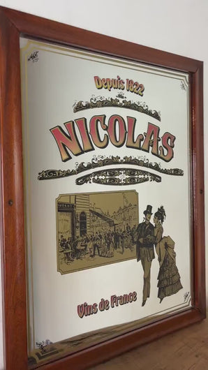 Vintage Nicolas Vins De France advertising mirror, wine picture, Victorian style wall art, french wine retailer, Paris store