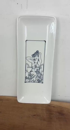 Vintage Mid-Century Ring Dish, Porcelain Tray featuring Alphonse Mucha’s "Amethyst"