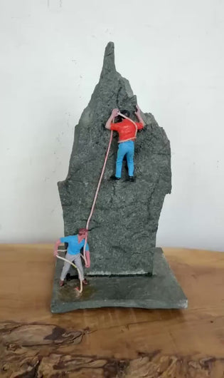 Vintage Miniature Rock Climbing Diorama Sculpture, Mountain Walking Collectable