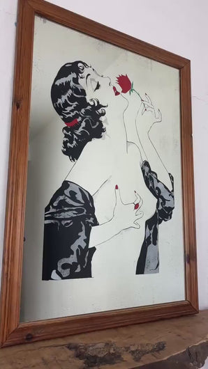 Amazing art deco lady vintage mirror, erotic nude design, pin-up girl, wall art, interior design, advertising sign, retro style pictures