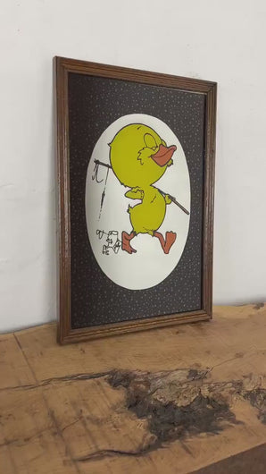 Retro 1970s happy Melvyn Duck mirror, vintage picture, children's wall art, playroom and nursery decor, retro collectable picture,