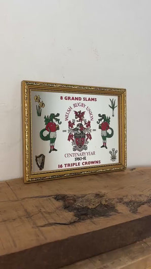 Vintage Welsh rugby union Grand slam sign, centenary years mirror, 16 triple crowns, Guiness sport collectable, 1980 - 1981picture