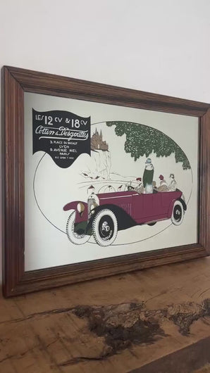 Vintage Art Deco French car advertising mirror, Cottin and Desgouttes collectibles piece, Paris automobile, wall art, transport memorabilia