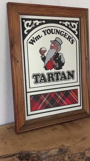 Vintage pub mirror wm youngers tartan, Scottish brewery ale sign,advertising wall art