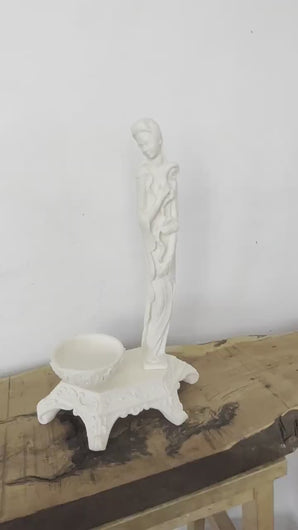 Vintage alabaster lady art nouveau plant pot,plaster sculpture, flower arrangement, candle bowl