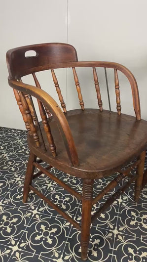 Mid 19th Century pair antique captain oak tub chairs, Victorian furniture, farmhouse design, period decor