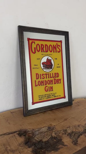 Vintage Gordon’s London dry gin mirror, advertising sign, wines and spirits collectible piece, British brand, pub wall decor
