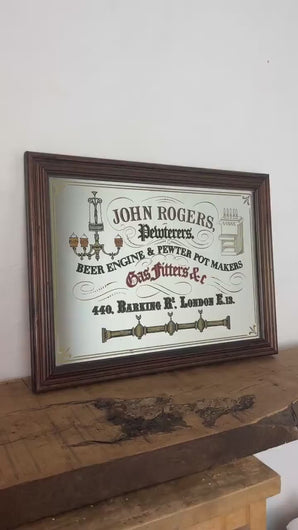 Vintage John Rogers, Pewterers Beer Engine & Pewter Pot Makers, advertising mirror, London, Victorian, picture, wall art