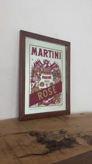 Beautiful Martini rose vintage advertising mirror, art deco sign, Italian liquor, drinks and spirit collectibles, picture wall art,