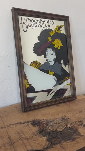Beautiful Vintage Georges de Feure Lithograph Originals Advertising Mirror, Victorian Lady, french wall art