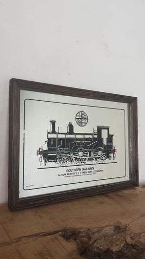 Wonderful Southern Railways vintage mirror, Beattie well tank locomotive, train collectable memorabilia, steam advertising, picture