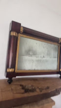 Load and play video in Gallery viewer, Elegant Victorian rosewood mirror, classical columns and gilt design, ball feet, period furnishings, antique decor
