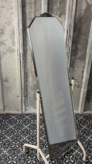 1930s Art Deco Cheval Mirror, Industrial Function, Vintage Charm, Jazz Era