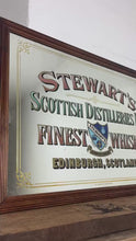 Load and play video in Gallery viewer, Stewart’s Edinburgh mid-century scotch whiskey mirror, advertising collectibles, vintage sign, wine and spirits, whisky picture, pub mirror
