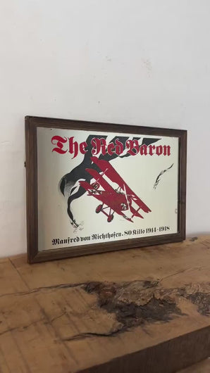 Vintage Red Baron plane pilot fighter mirror, war memorabilia, military air force, World War one, german collectable, history sign
