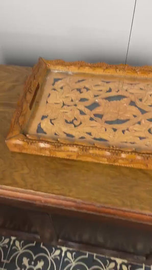 Vintage decorative wooden tray, carved oak,  serving accessories, kitchen decor