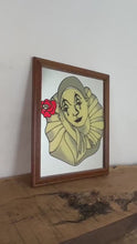 Load and play video in Gallery viewer, Vintage stained glass Pierrot and rose mirror, decorative picture, clown art, collectable
