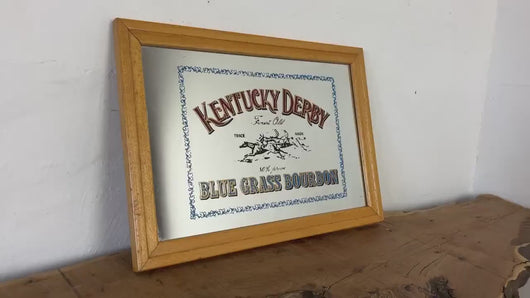 Vintage Kentucky Derby blue grass bourbon mirror, advertising sign, Americana wall art, pub mirror, man cave decor