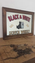 Load and play video in Gallery viewer, Famous Black &amp; White scotch whisky, vintage advertising mirror, wine and spirits, bar and pub sign, wall art, collectibles piece

